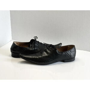 Vintage Janet & Janet Oxford Shoes Women Black Leather Pointy Toe Sz 40/9 Italy